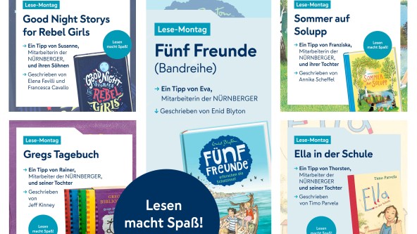 Collage an Screenshots zum Lese-Montag der NÜRNBERGER Versicherung