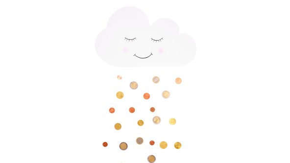 Illustration einer Wolke aus dem es Geldmünzen regnet
